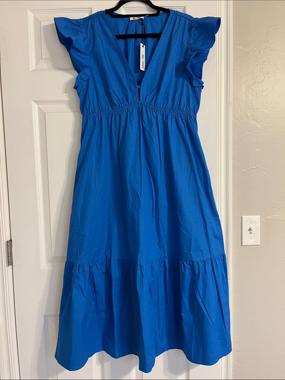Electric Blue Ruffle-Sleeve Tiered Maxi Dress